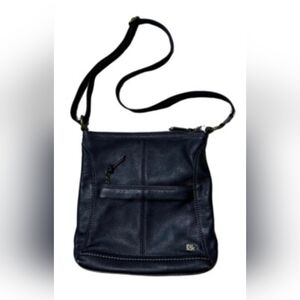 The Sak Iris Leather Crossbody Bag in Indigo blue pebbled leather. 